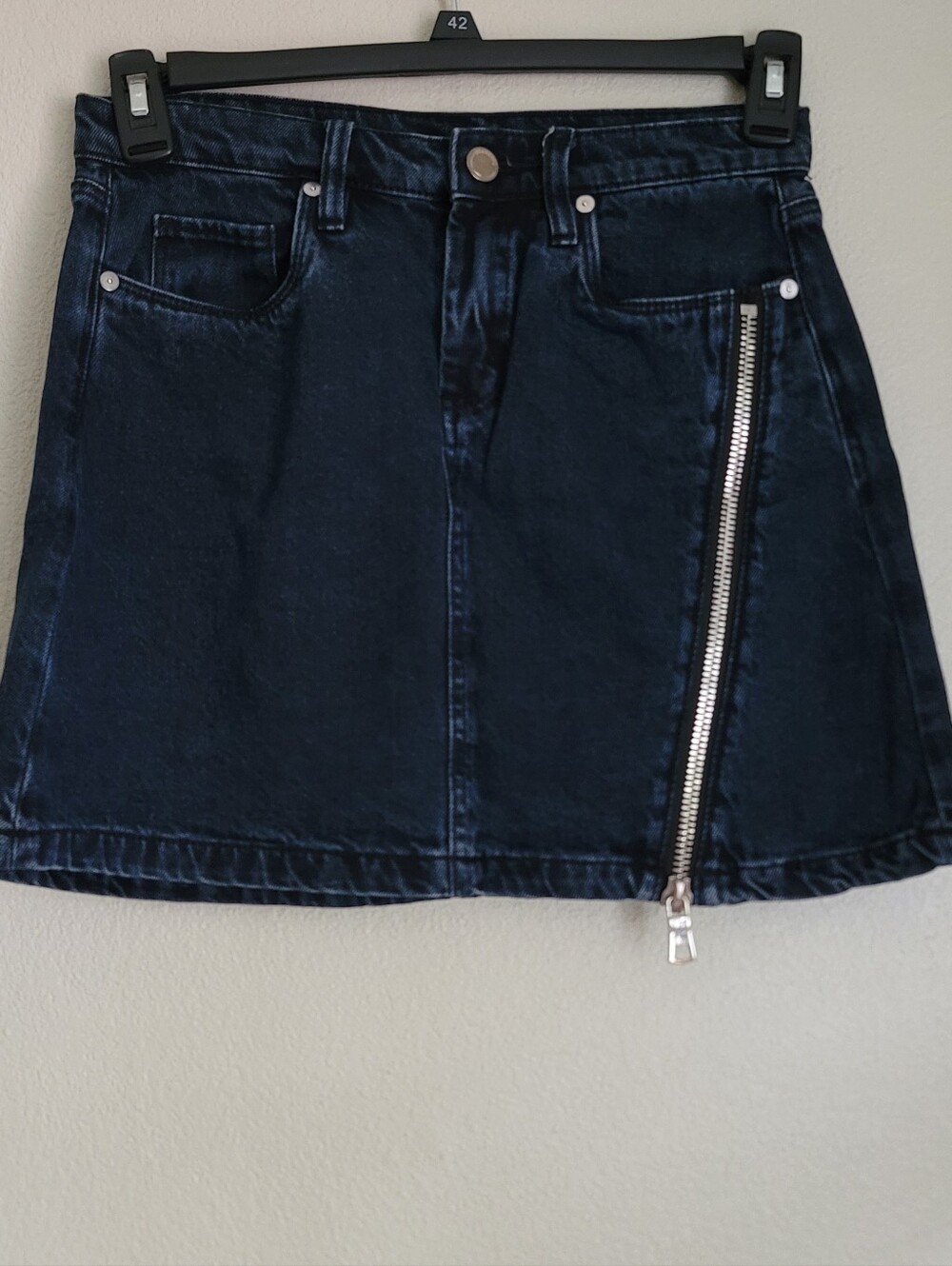 Blank NYC Dark Blue Denim Mini Skirt with Side Zip